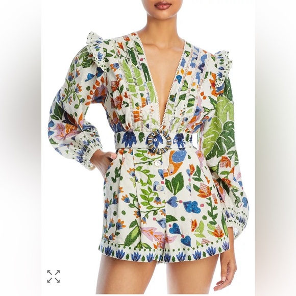 FARM Rio Pants - FARM Rio Summer Garden Printed Belted Romper size XS